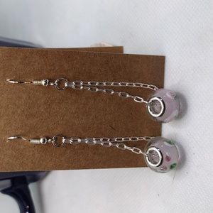 Pink Rondelle Chain Earrings